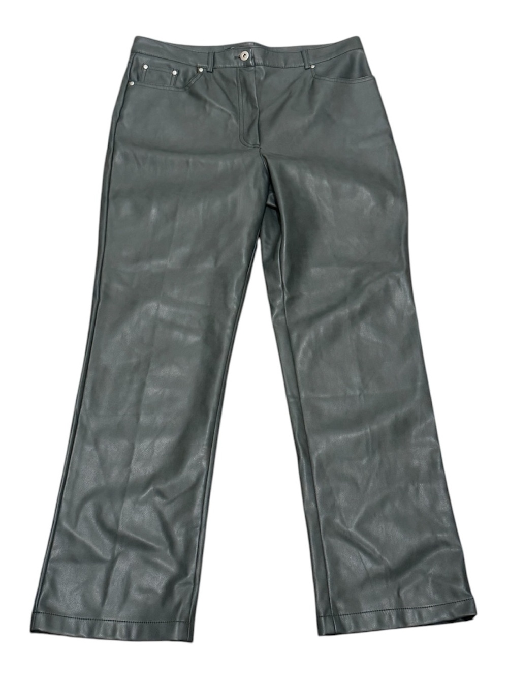 7 For All Mankind Faux Leather Pants Green Straight Leg Y2K Moto L Orig $198